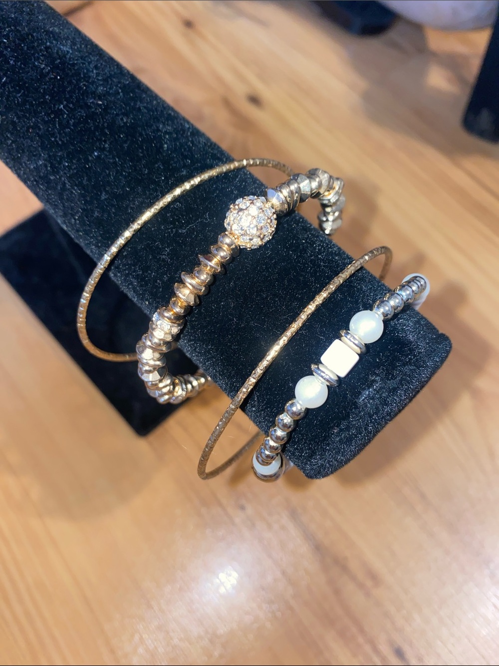 Gold-Tone Beaded and Pavé Accent Bracelet Trio - Gold